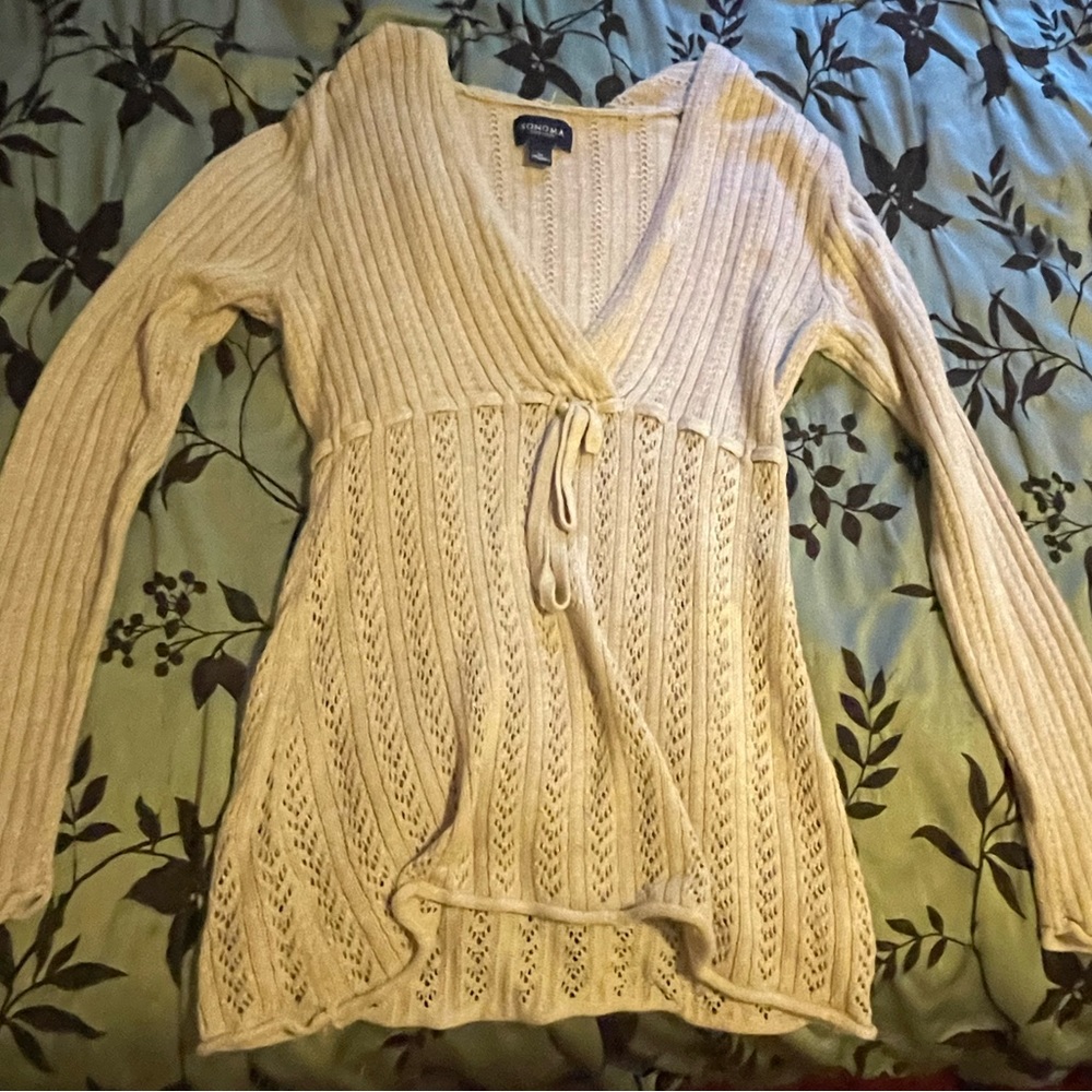 cream sonoma long sleeved v-neck knit sweater